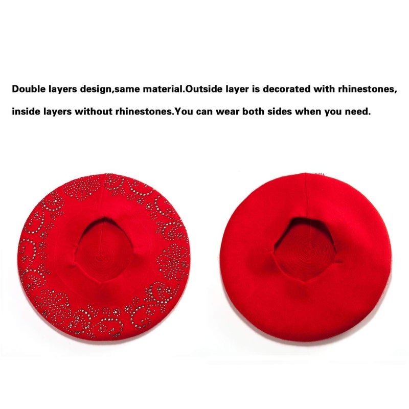 LADYBRO Red Barrette Hat French Beret for Women Ladies Dress Soft Wool Knitted Caps - Image 2
